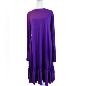 Zenana Outfitters Long Sleeve Ruffle-Hem Dress in Purple